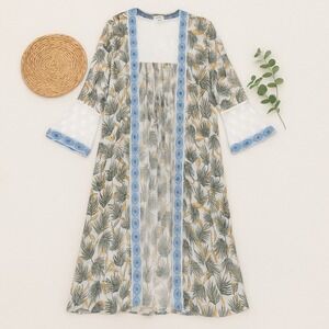 POL Womens Kimono Size M/L Multicolor Palm Leaf Boho‎ Lace Duster Resort Coastal